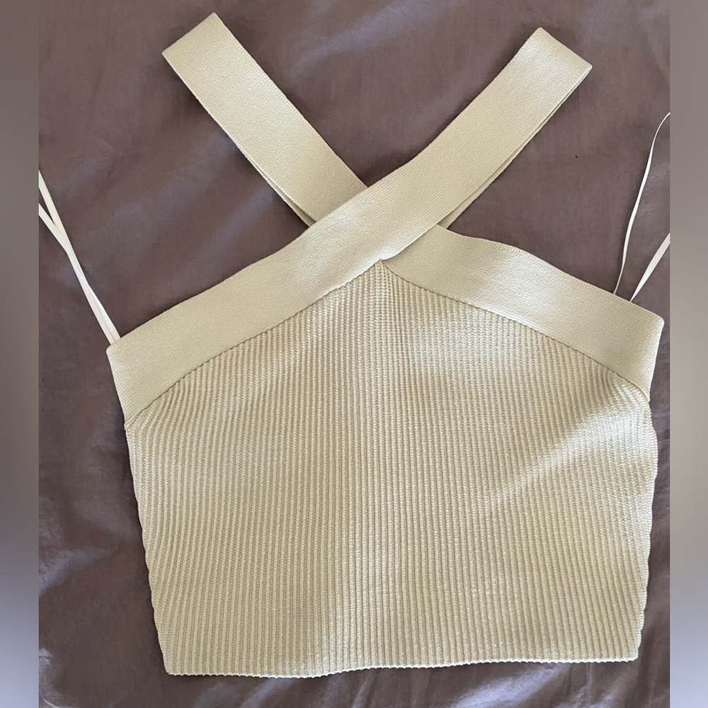 Babaton sculpt knit criss cross top size small matte pearl